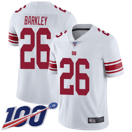 Men New York Giants #26 Saquon Barkley White Vapor Untouchable Limited Player 100th Season Football NFL Jersey->women nfl jersey->Women Jersey